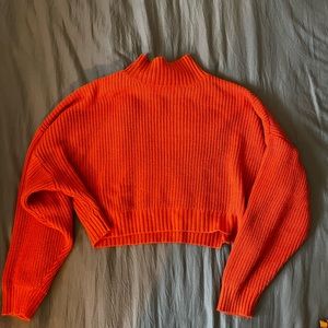 Orange Mock Neck Cropped Sweater